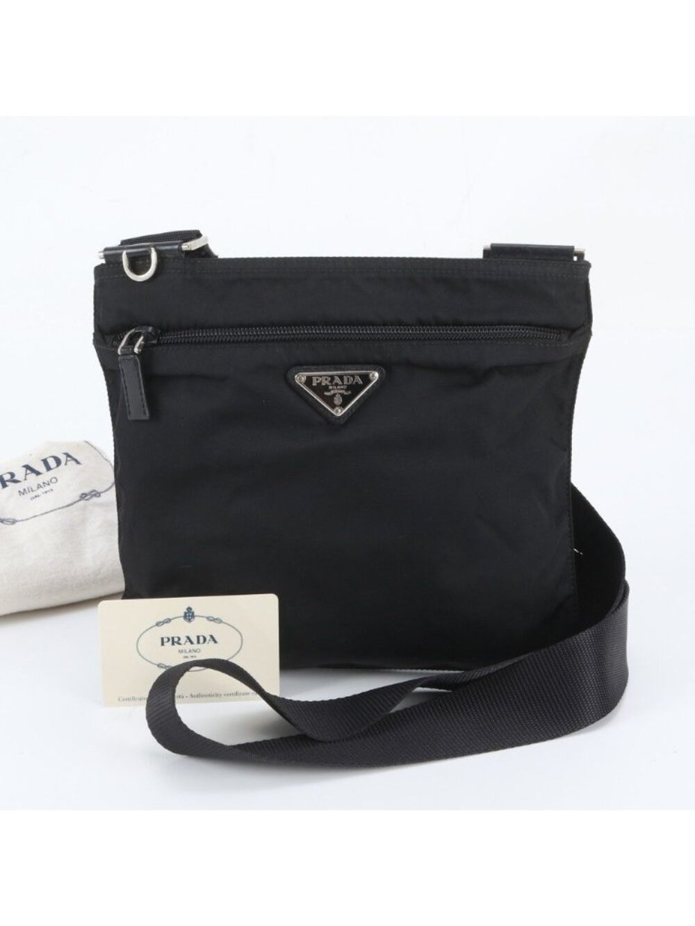 Prada Tessuto Nylon Triangle Logo Leather Shoulder Bag